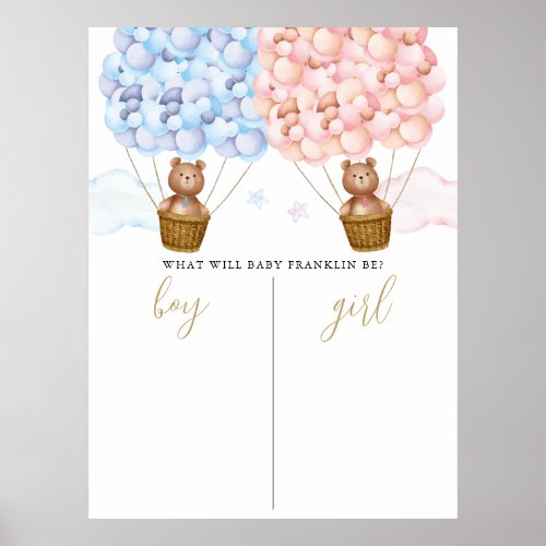 Bearly Wait Teddy Bear Gender Reveal Voting Sign