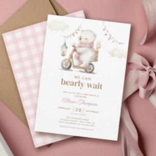 Bearly Wait Teddy Bear Girl Baby Shower Invitation