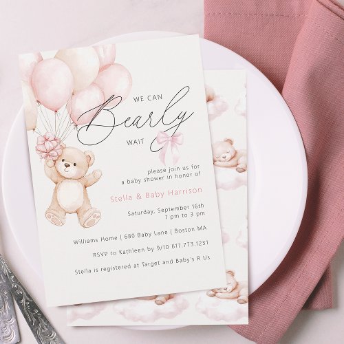 Bearly Wait Teddy Bear Girl Baby Shower