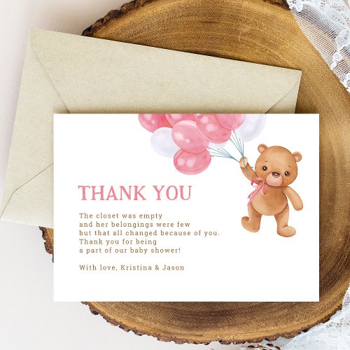 Bearly Wait Teddy Bear Girl Baby Shower Thank You Card