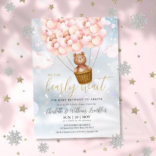 Bearly Wait Teddy Bear Girl Winter Baby Shower Invitation