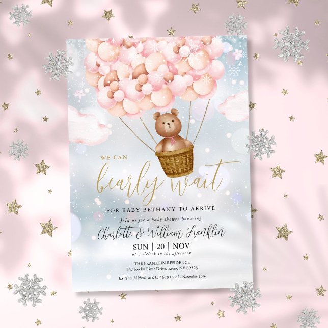Bearly Wait Teddy Bear Girl Winter Baby Shower Invitation (Bearly Wait Teddy Bear Girl Winter Baby Shower Invitation)