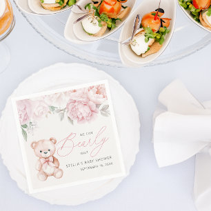 Bearly Wait Teddy Bear Peony Baby Shower Paper Napkins