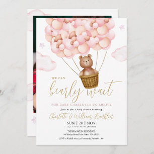 Bearly Wait Teddy Bear Photo Pink Girl Baby Shower Invitation