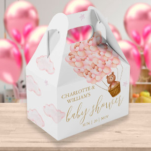 Bearly Wait Teddy Bear Pink Balloons Baby Shower Favor Boxes
