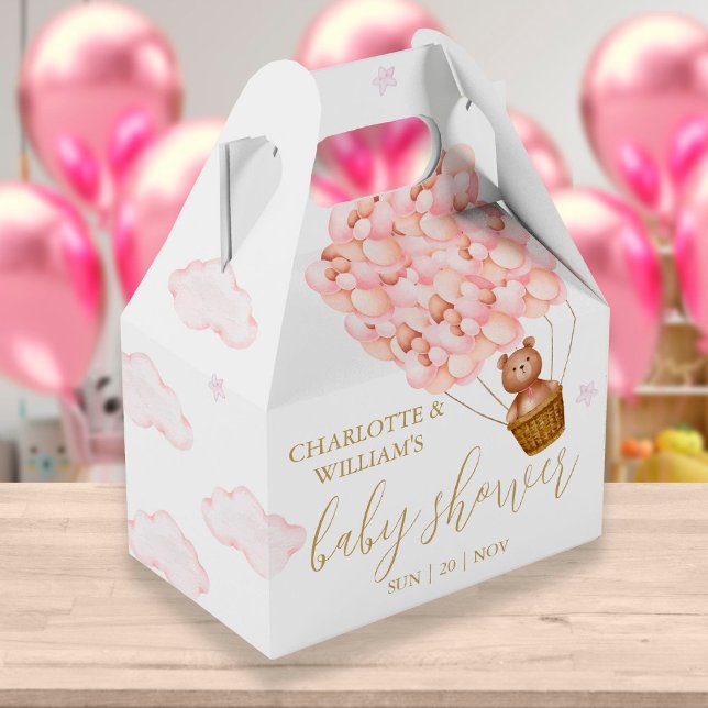 Bearly Wait Teddy Bear Pink Balloons Baby Shower Favor Boxes (Creator Uploaded)