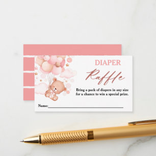 Bearly Wait Teddy Bear Pink Diaper Raffle Enclosure Card