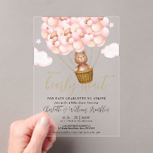 Bearly Wait Teddy Bear Pink Girl Baby Shower Acrylic Invitations