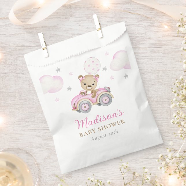Bearly Wait Teddy Bear Pink Girl Baby Shower Favor Bag (Clipped)