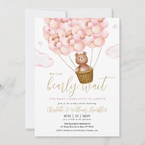 Bearly Wait Teddy Bear Pink Girl Baby Shower Invitation | Zazzle