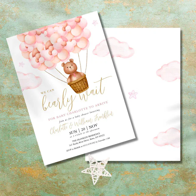 Bearly Wait Teddy Bear Pink Girl Baby Shower Invitation | Zazzle