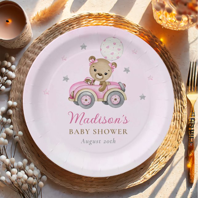 Bearly Wait Teddy Bear Pink Girl Baby Shower Paper Plates (Creator Uploaded)