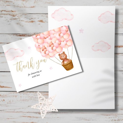 Bearly Wait Teddy Bear Pink Girl Baby Shower Poem Thank You Card