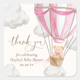 Bearly Wait Teddy Bear Pink Thank You Baby Shower Square Sticker