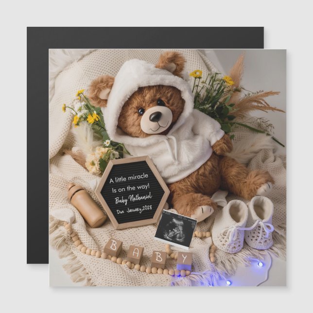 Bearly Wait Teddy Bear Pregnancy Announcement card (Front/Back)