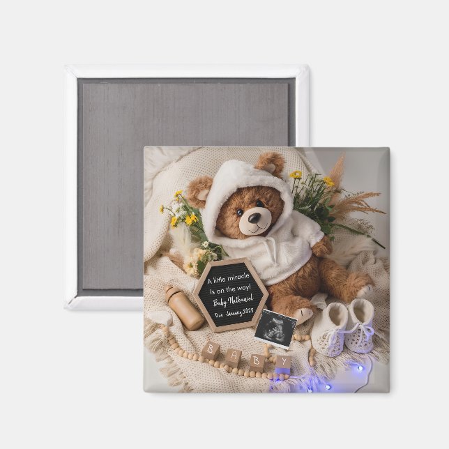 Bearly Wait Teddy Bear Pregnancy Announcement gift Magnet (Front/Back)