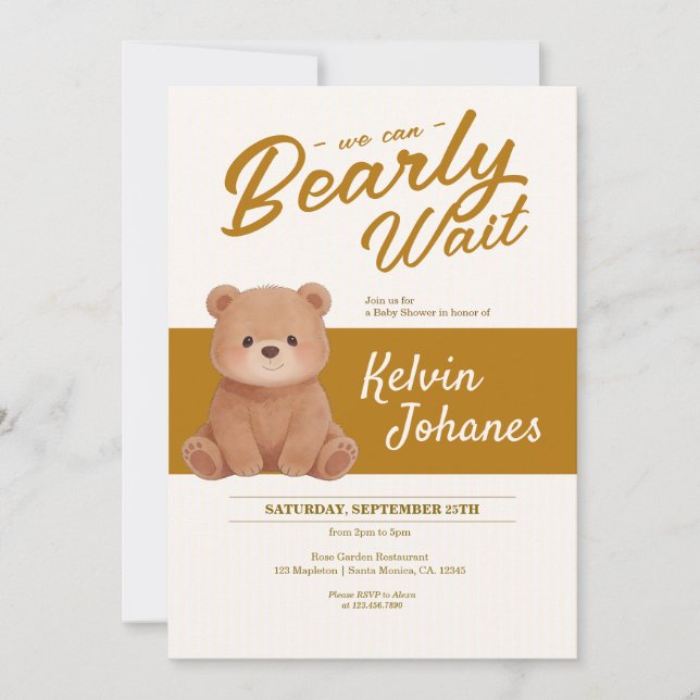 Bearly Wait Teddy Bear Stripped Baby Shower Invitation (Front)