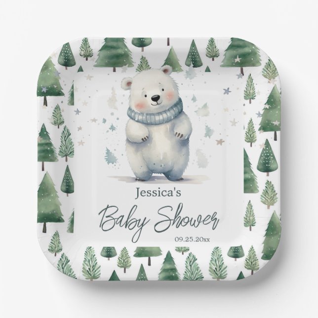Bearly Wait Teddy Bear Winter Baby Shower  Paper Plates (Front)