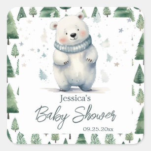 Bearly Wait Teddy Bear Winter Baby Shower  Square Sticker
