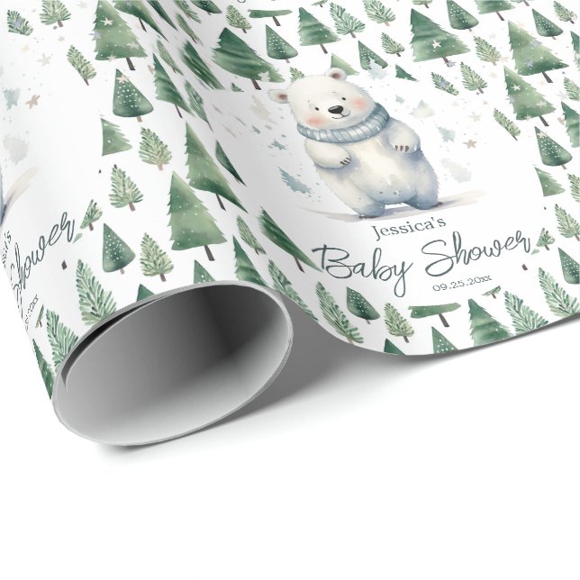 Bearly Wait Teddy Bear Winter Baby Shower  Wrapping Paper (Roll Corner)