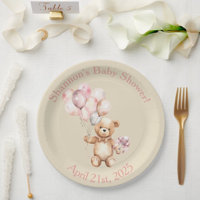 Bearly Wait - Teddy Bear With Balloons  Paper Plates (Wedding)