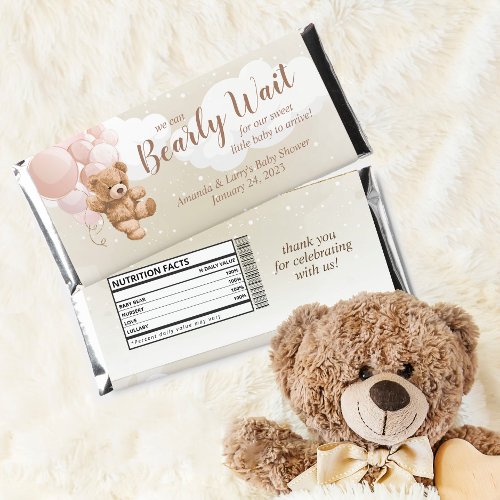 Bearly Wait Teddy Bear with Dusty Pink Balloons Hershey Bar Favors