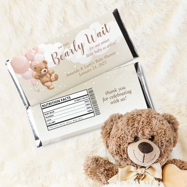 Bearly Wait Teddy Bear with Dusty Pink Balloons Hershey Bar Favors (Creator Uploaded)