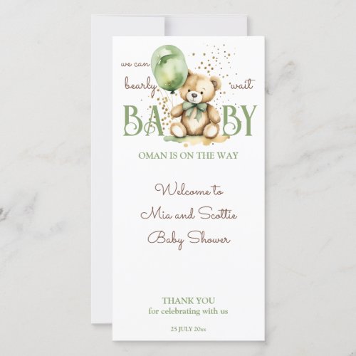 Bearly wait teddy green baby shower place cards