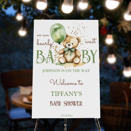Bearly wait teddy green baby shower welcome sign