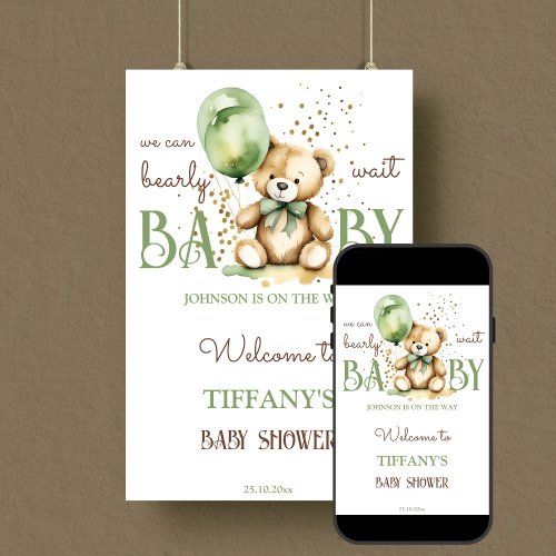 Bearly wait teddy green baby shower welcome sign