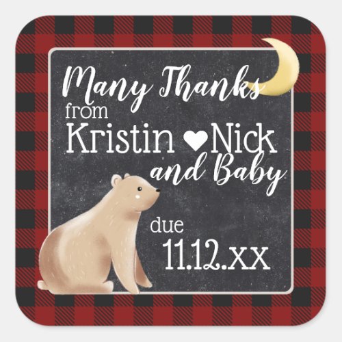 Bearly Wait Thank You Favor Sticker Buffalo Plaid