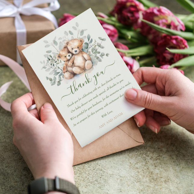Bearly Wait Twins Cute Teddy Bear Boho Baby Shower Thank You Card (Creator Uploaded)