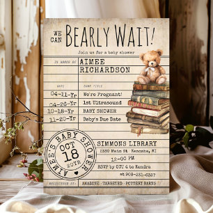 Bearly Wait Vintage Library Card Books Baby Shower