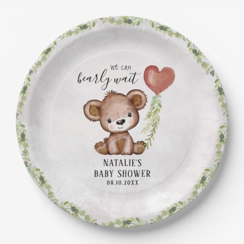 Bearly Wait Watercolor Bear Baby Shower Paper Plates
