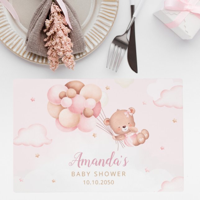 Bearly Wait Watercolor Boho Teddy Bear Baby Shower Placemat (Creator Uploaded)
