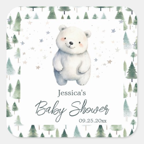 Bearly Wait Winter Baby Shower  Square Sticker