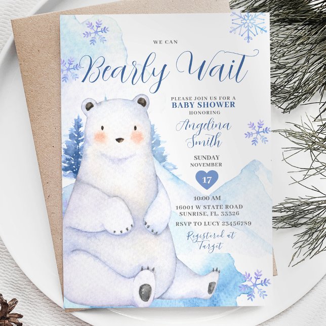 Bearly Wait Winter Bear Baby Shower Invitation (Creator Uploaded)