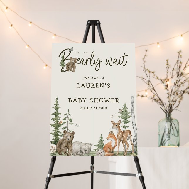 Bearly Wait Woodland Animals Baby Shower Welcome  Foam Board (In Situ (Stand))