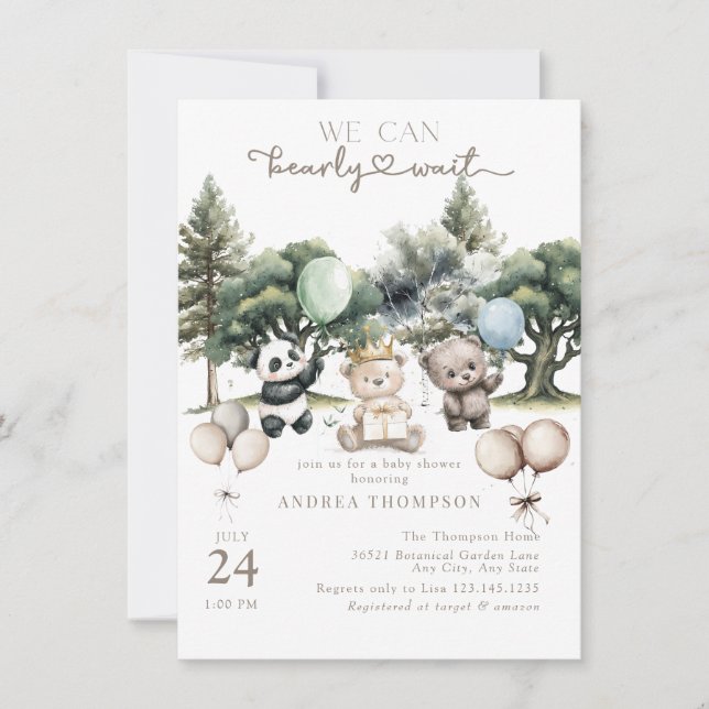 Bearly Wait Woodland Bear Baby Shower Invitation (Front)