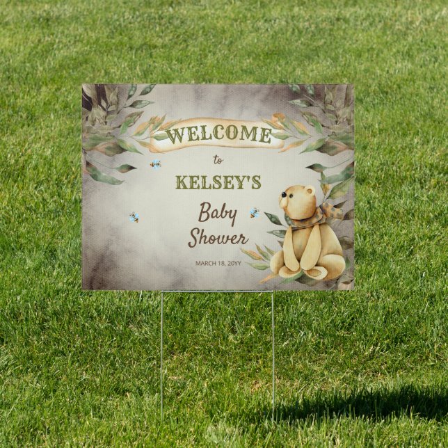 Bearly Wait Woodland Teddy Bear Boy Baby Shower  B Sign (Insitu)