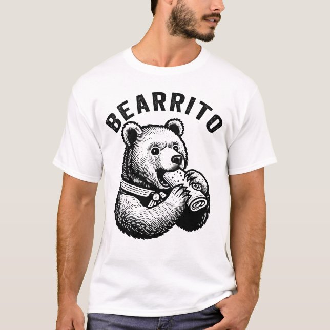 Bearrito Bear Eating a Burrito, Mexican Food T-Shirt (Front)