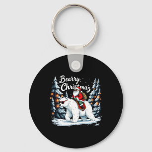 Bearry Christmas Funny Santa Polar Bear Ride Chris Keychain