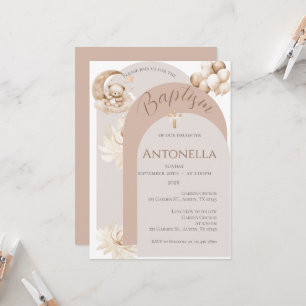 Bears and Balloons Girl Baptism Invitation