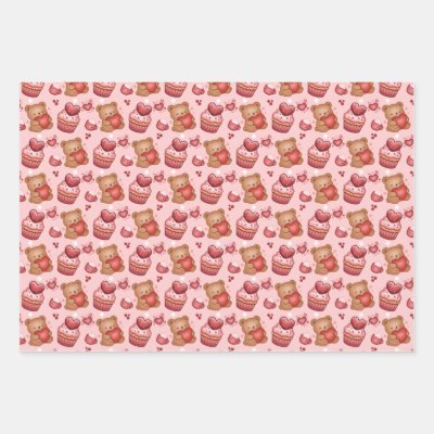 Bears and Cupcakes Valentines Wrapping Paper