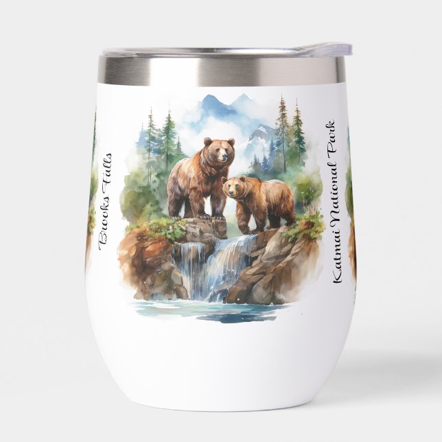 Bears at Katmai National Park Thermal Wine Tumbler (Left)