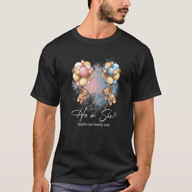 Bears Balloons Auntie Can Bearly Wait Gender Revea T-Shirt (Front)