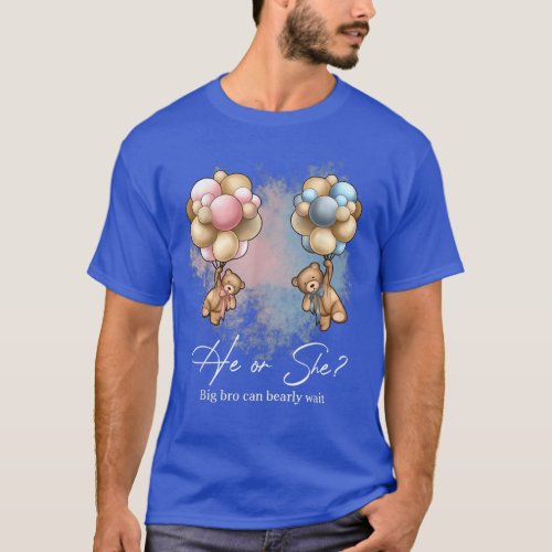 Bears Balloons Big Bro Can Bearly Wait Gender Reve T_Shirt