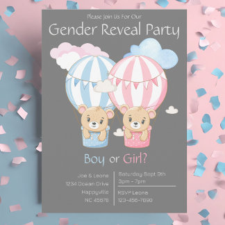 Bears & Balloons Gender Reveal Party Invitation