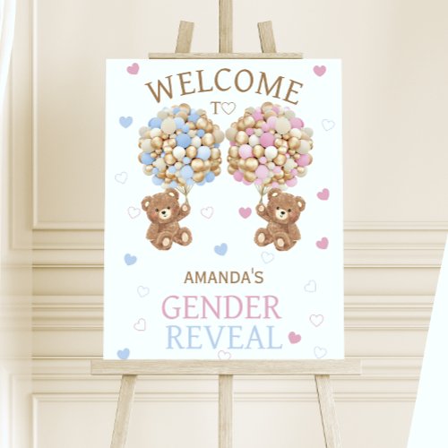 Bears Balloons Hearts Pink Blue Gold Gender Reveal Foam Board