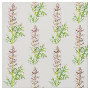 Bears breech pink white flower watercolor fabric